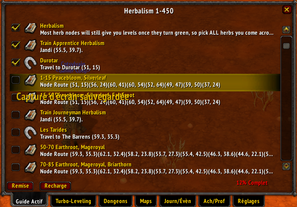 Interface de l'addon Dugi's Guides dans WoTLK