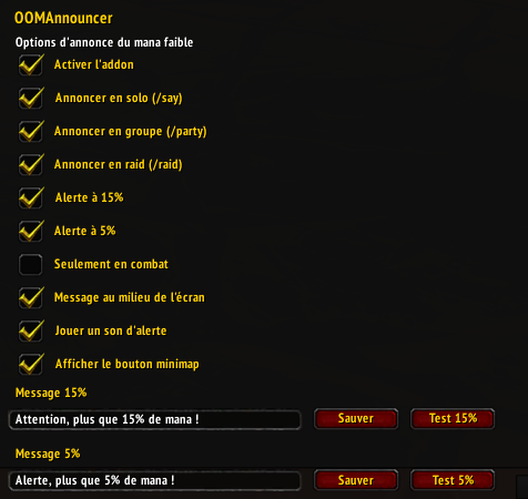 Addon WoTLK alerte mana faible