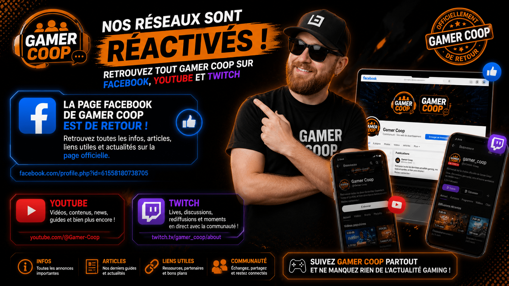 Gamer Coop réseaux sociaux réactivés